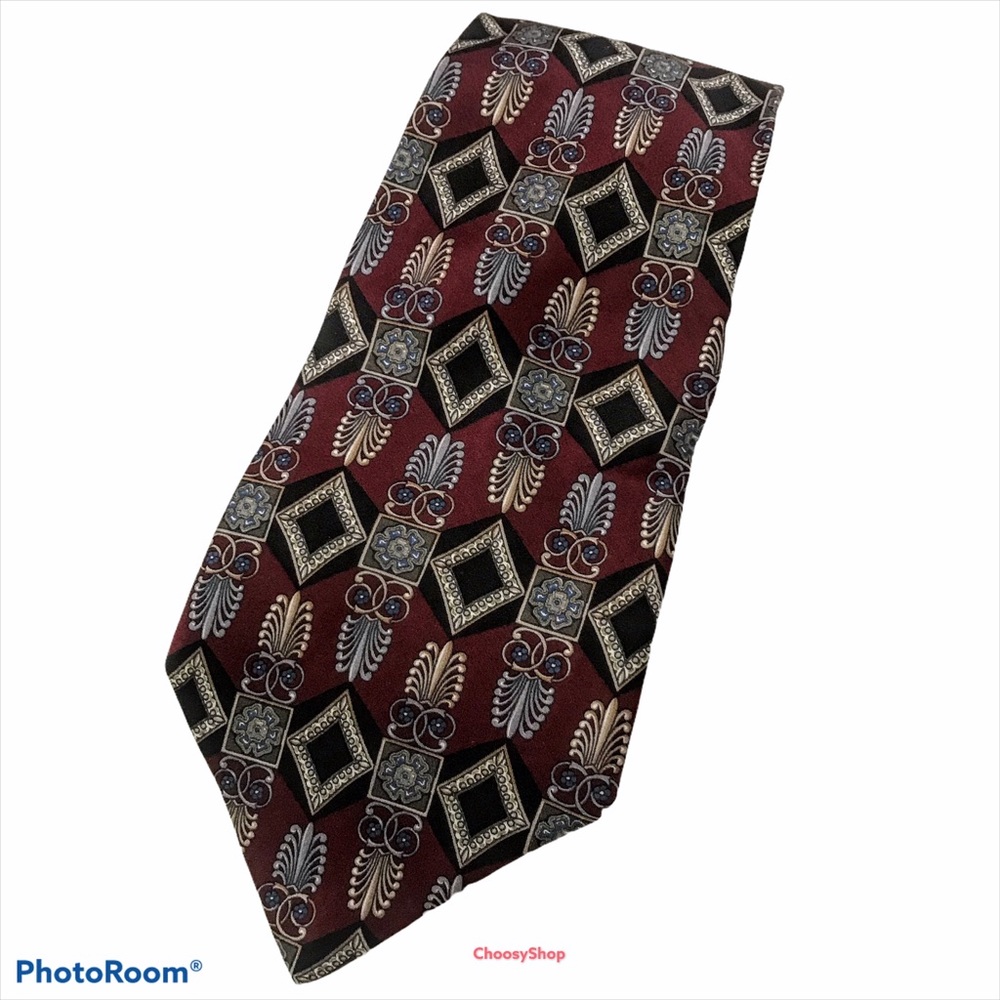 Silk Tie Brand New Villa Bugatti Maroon Gray Black Tan Silk Tie